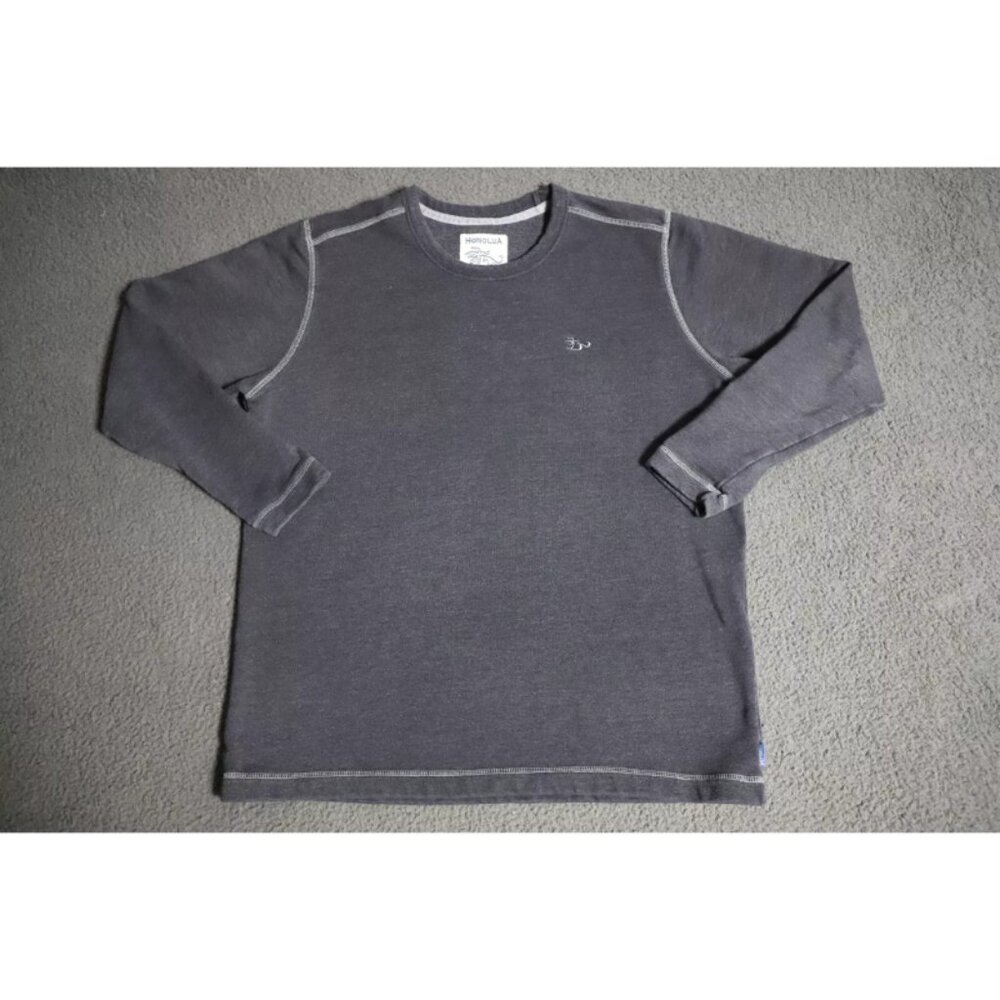 Honolua Pullover Sweatshirt Men L Gray Knit Crewneck Long Sleeve Logo Embroidery